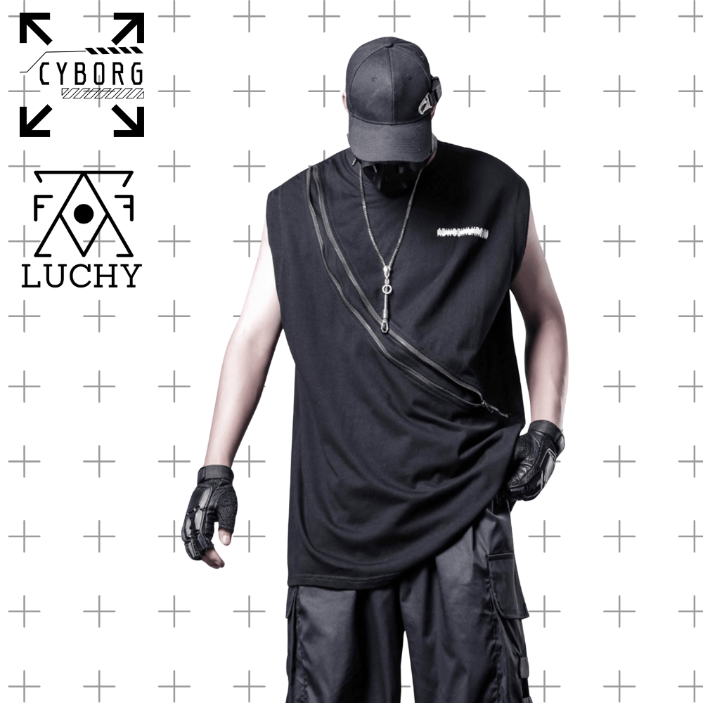 【CYBORG】ダークテック斜ジップノースリーブ - LUCHYテックウェア&サバゲー専門店